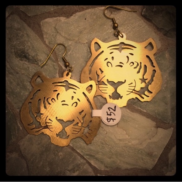 Brass Tiger Earrings - Picture 1 of 3